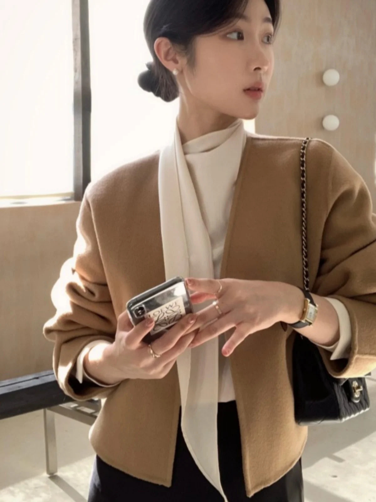 Retro Woolen Coat Women Chic Ele Vne Loose Versatile ort n Sense Tweed Jaets Korean Sle Thiened Long Sve 251112