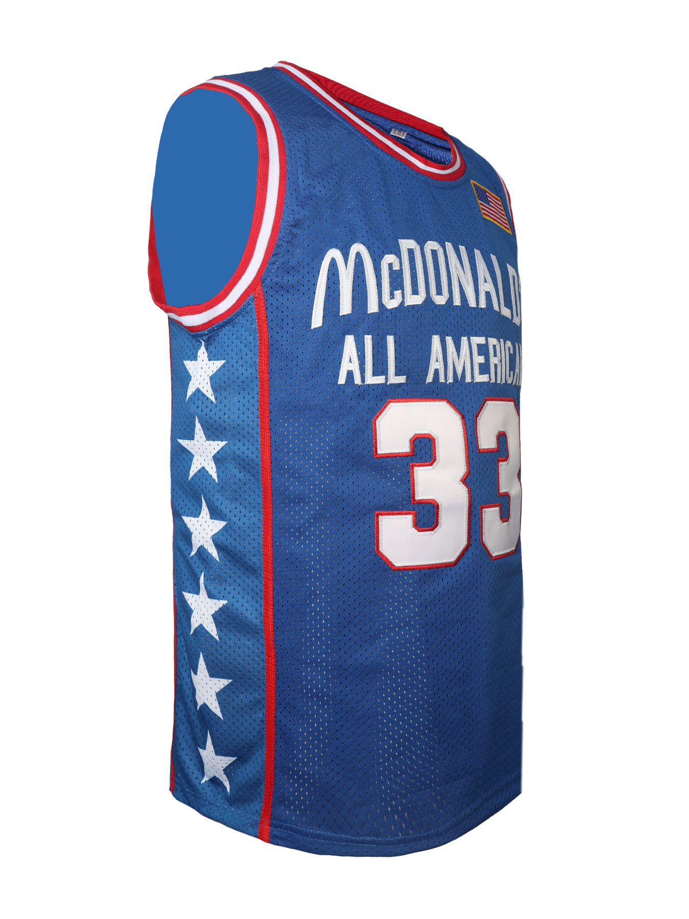 Mens Blue 33 BRYANT Embroidered Basketball Jersey Sleeveless Mesh Round Neck Sports Top with McDonald's All-American Design Loose Fit for Parties