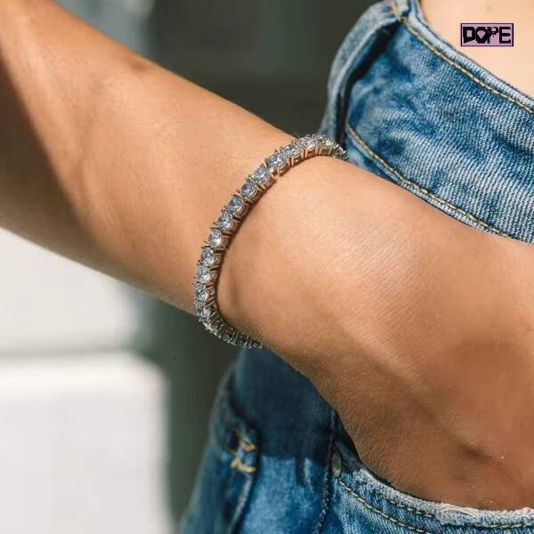 Wholesale 4mm Tennis Bracelet Hip Hop 925 Sterling Silver Round Brilliant Cut VVS Moissanite Tennis Bracelet