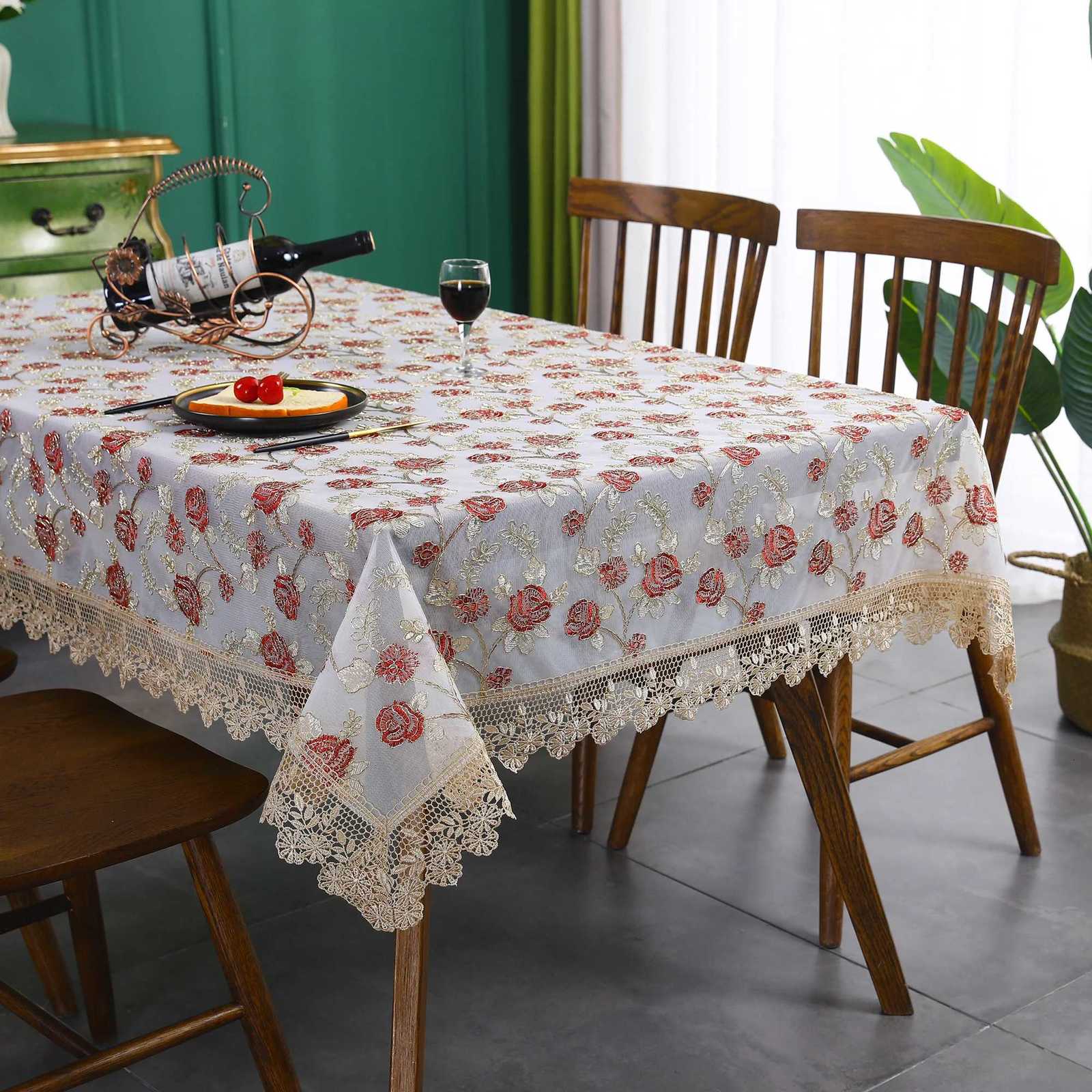 Battilo Rectangular Tablecloth Lace Table Cover Luxury Embroidered Coffee Tablecloths for Dining Tables Home Wedding Decoration C251122