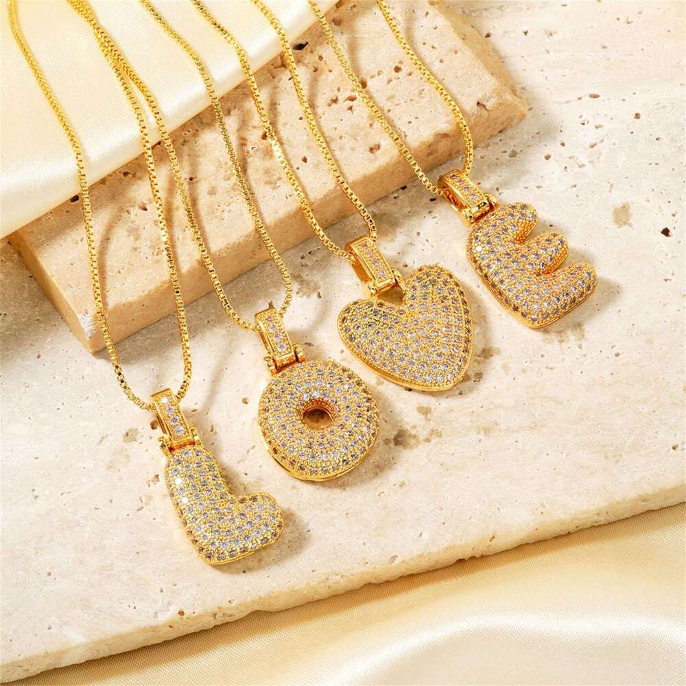 Hot selling collarbone chain copper inlaid zircon 26 English letters fat pendant hip-hop trendy necklace