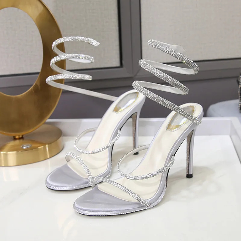 Fashion Summer Snake Twine Around Crystal Women Sandals Rhinestones Thin High heels Gladiator Sandals Party Prom Shoes 250422