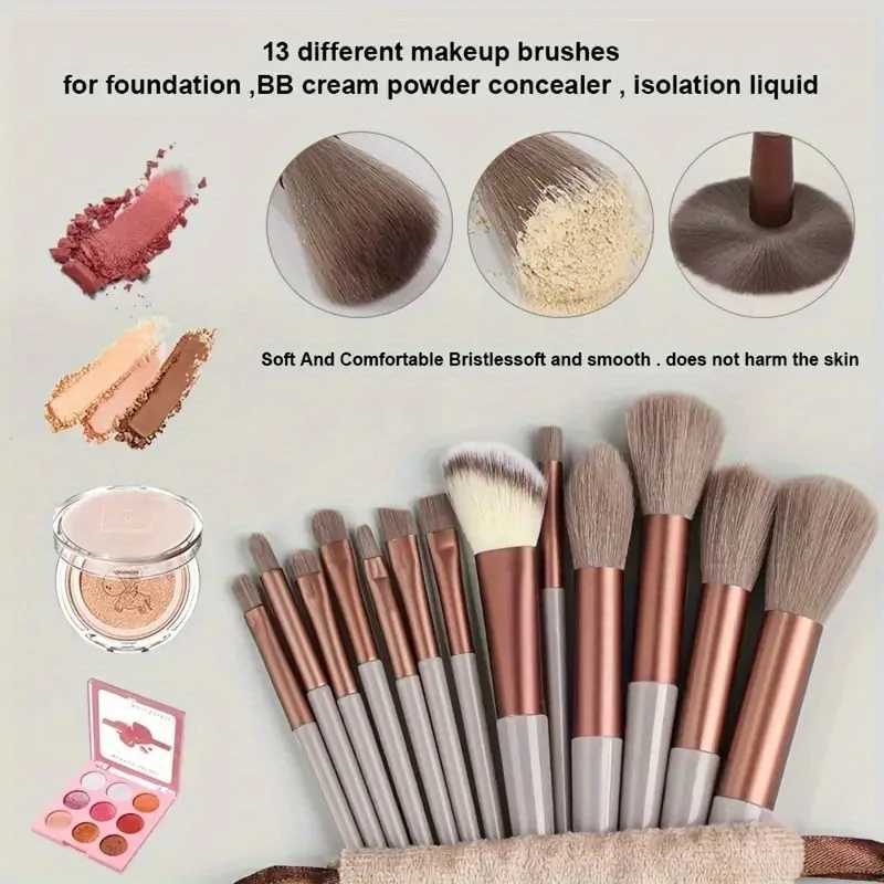 13Pcs Portable Makeup Brush Set With Storage Bag- Super Soft Gentlefor Flawless Makeup Looks - Travel-Friendly Easy to Clean C251122