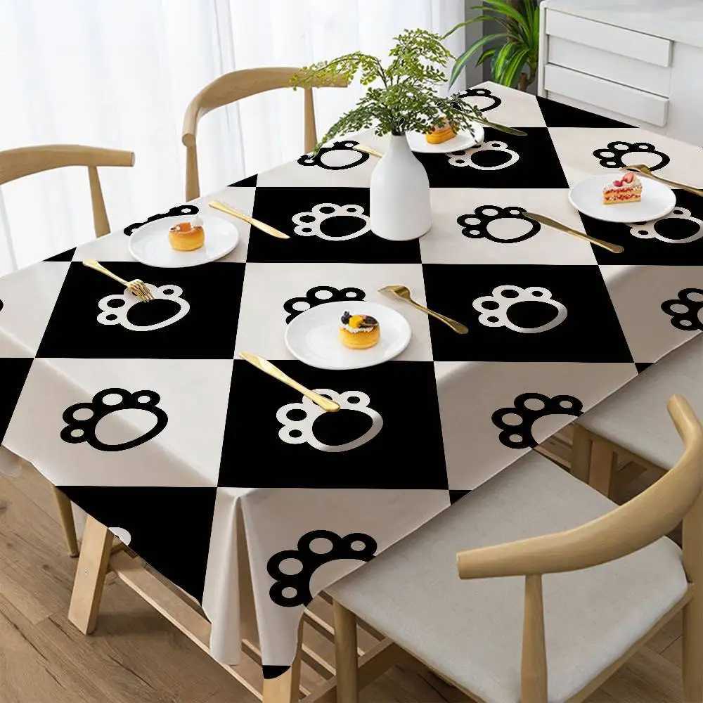 Animal Paw Print Cat/Dog Rectangle Tablecloth - Waterproof Easy Clean For Dinners Parties Picnics C251122