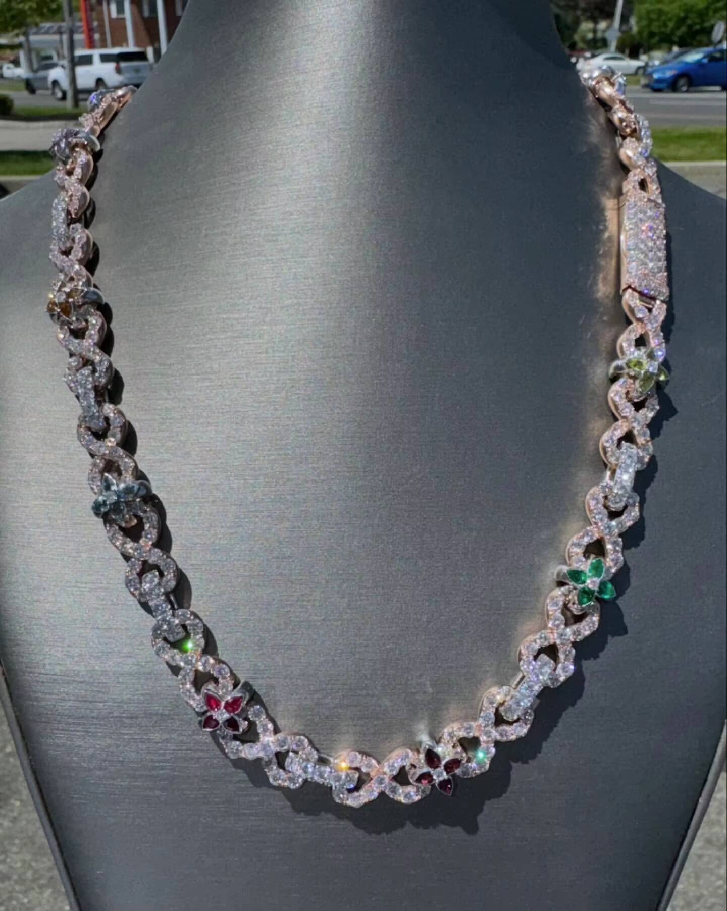 20mm Real VVS Moissanite Mosaic Cuban Link Chain 925 Silver VVS Diamond Chain BustDown Cuban Necklace Rapper Miami Cuban Chain