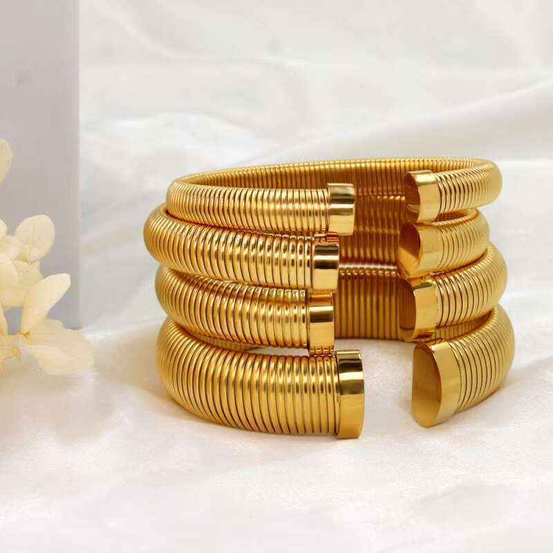 DHCollections Stainless Steel Cuff Bracelet Adjustable Gold Plated Wide Metal Bangle Waterproof Fashion Jewellery for Men and Women 1 Piece