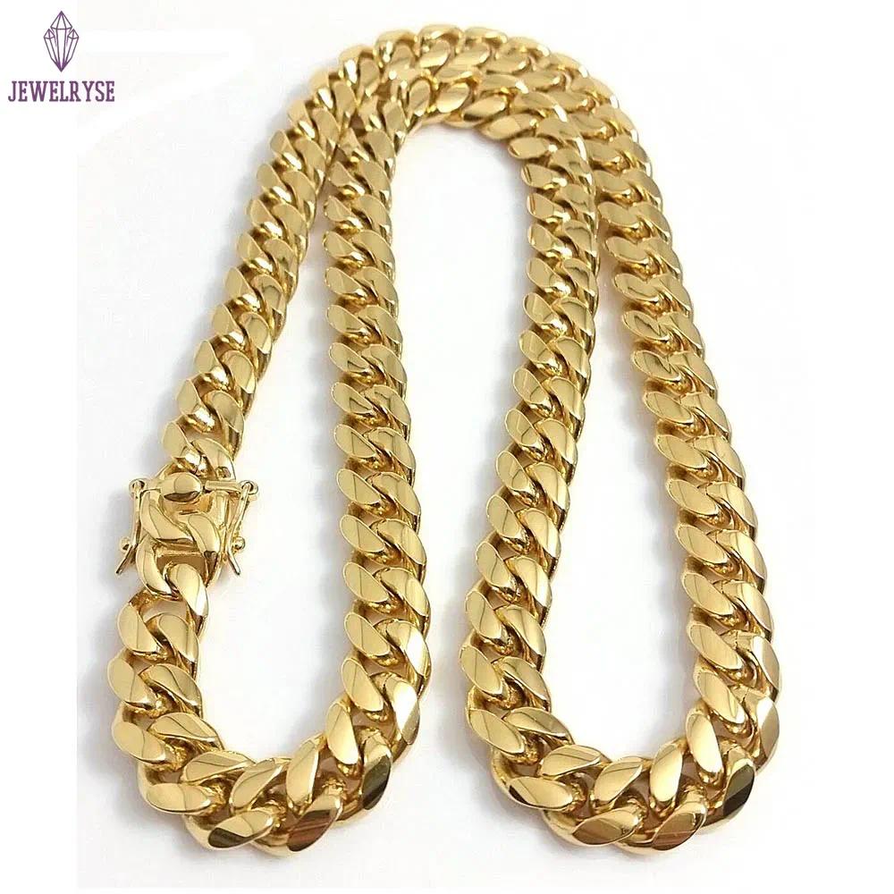 18K Gold Miami Cuban Link Chain Necklace Men Hip Hop Stainless Steel Jewelry Necklaces
