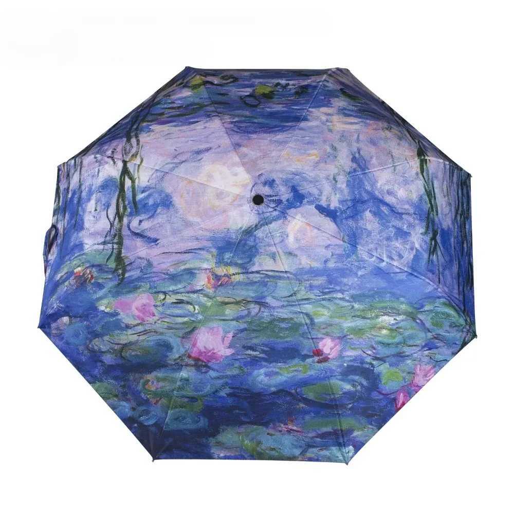 Automatic Umbrella Oil Painting Patterns Small Fresh Vinyl Umbrella Fashionable Portable Small Portable Umbrella For Women KidsM251122
