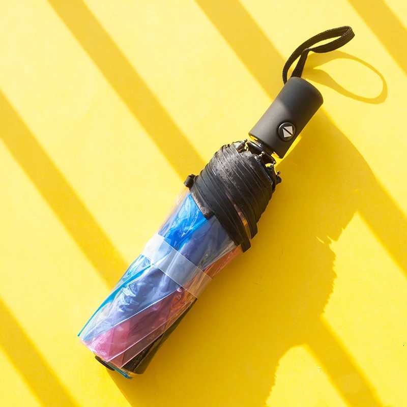 umbrella Colorful transparent automatic umbrella Travel lightweight folding umbrella Wind and rain resistant three fold umbrellaM251122