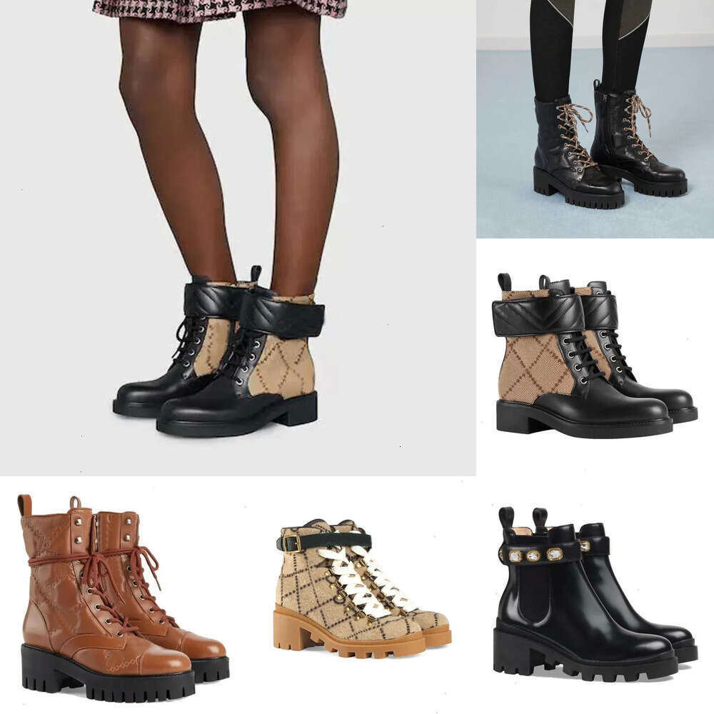 Luxury Designer Shoes Women buckle Lace-Up strap flat high heel Martin boot Womens Leather canvas cowboy Classic autumn Winter Half Ankle booties knight boots