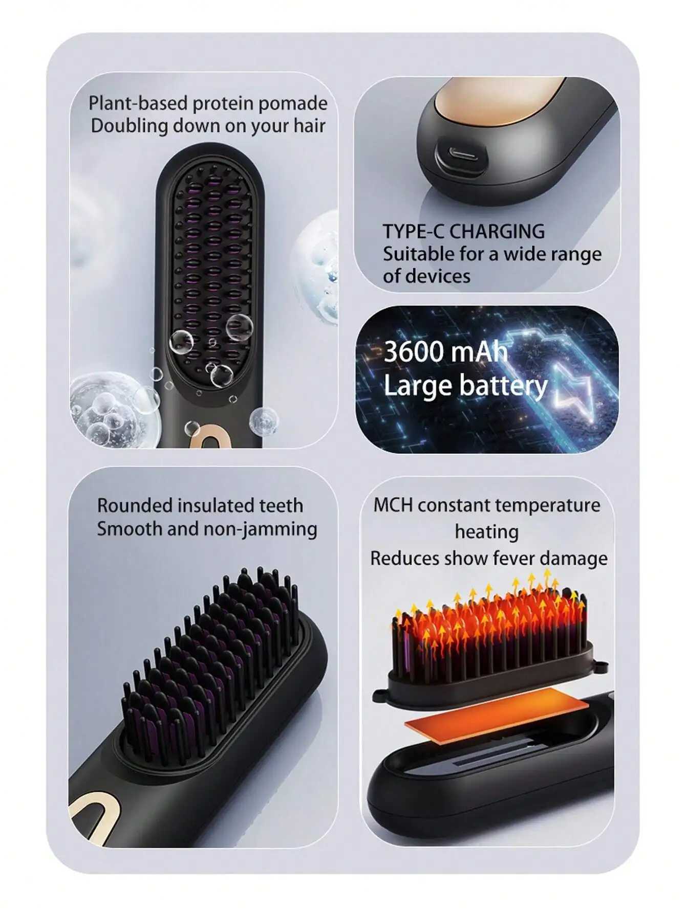 1PC Cordless Hair Straightener Brush USB Charging Mini Ionic Hot Comb Straightener For Women Ceramic Coating Anti-Scald LightwT251122