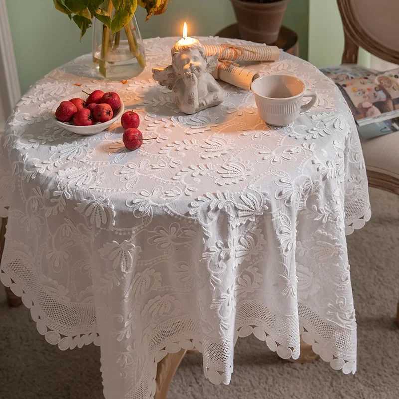White Embroider Lace Luxury Tablecloth for Wedding Party Living Room Bedroom Table Cloth American Table Decoration C251122
