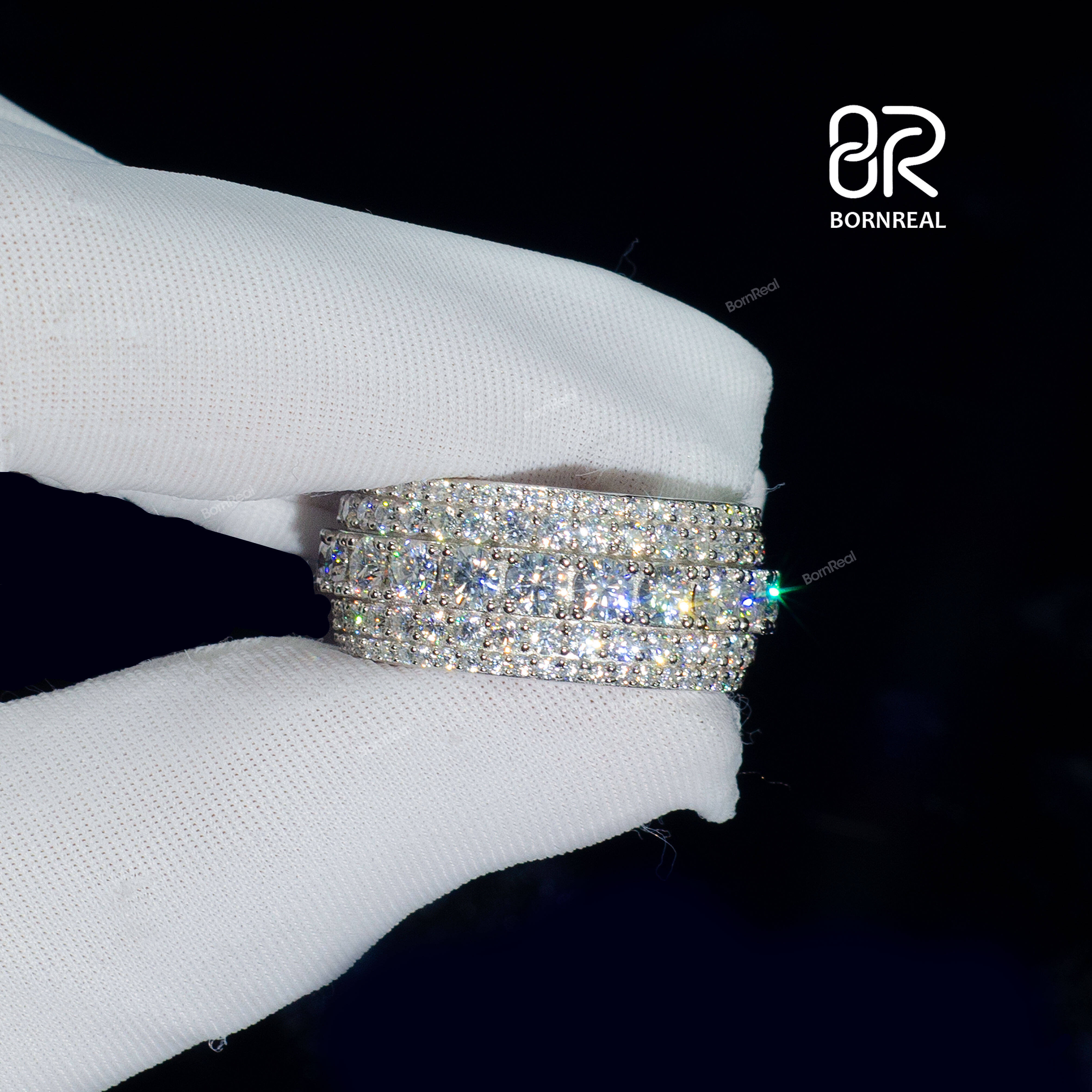 Custom 925 Silver Hip Hop Ring GRA Certified Iced Out Round Brilliant Cut Vvs Moissanite Fancy Jewelry Rings for Men Women