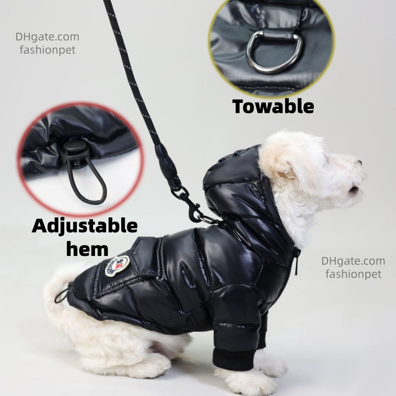 Shiny Puffer Dog Jacket with Hood for Maltese, Poodle & Small Medium Breeds, Warm Down Pet Coat, Stylish Zipper Dog Puffer Jacket, Cozy Cold-Proof Dog