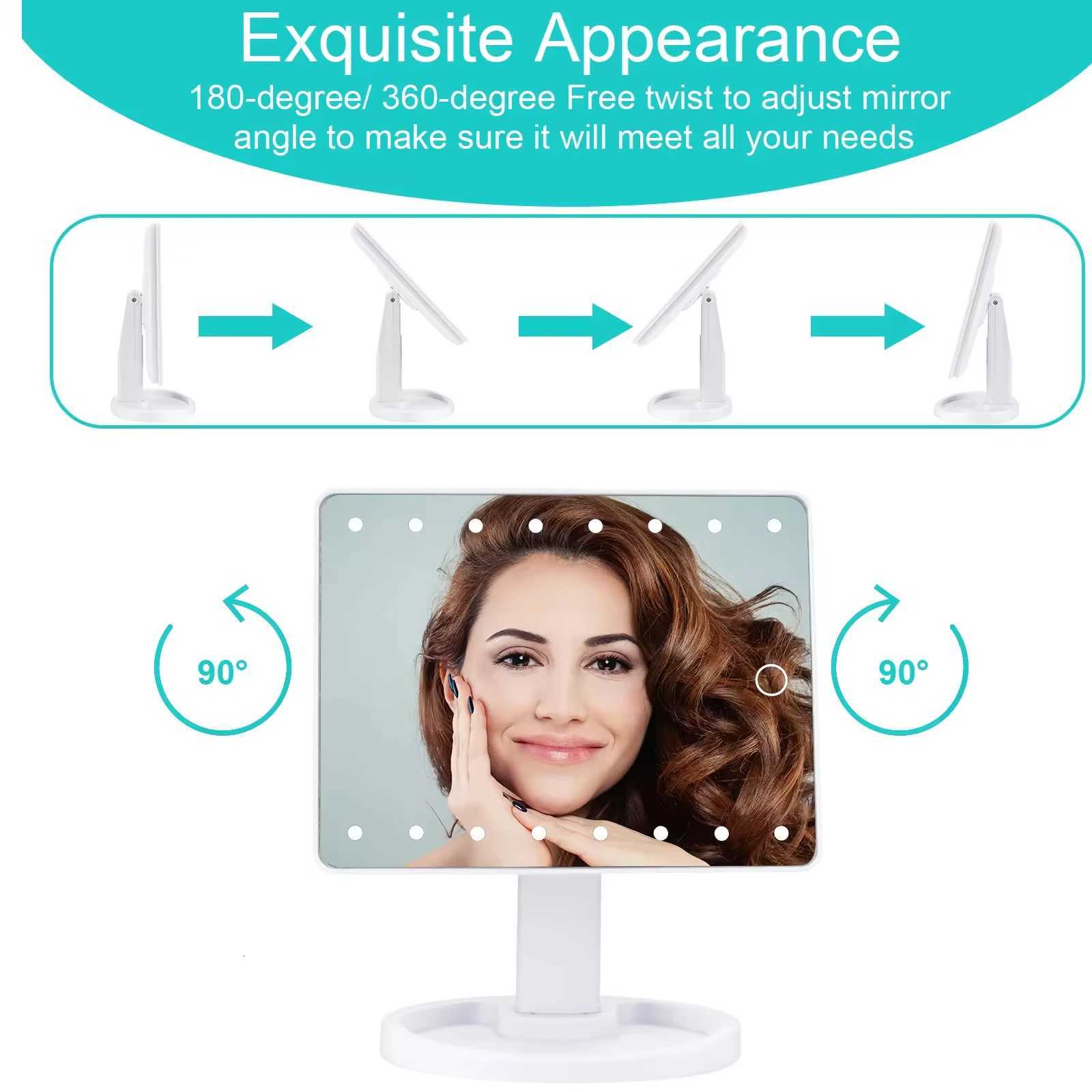 Vanity Lighted Makeup Mirror Square with stand Desktop Beauty LED Cosmetic Mirror with Touch Screen Handheld Compact for Gifts M251122