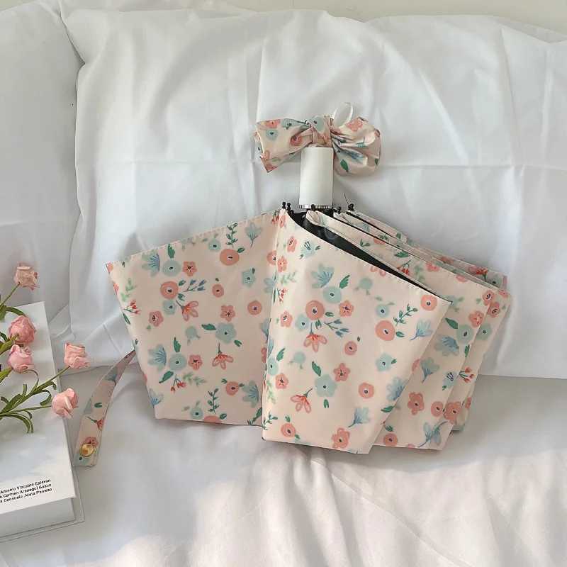 Automatic Manual Sun Umbrella for Both Sunny and Rainy Use Small Floral Black Glue Sun Protection Umbrella Compact and PortableM251122