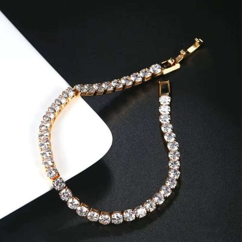 Wholesale 4mm Moissanite Bracelet 925 Silver 18k Real Gold Plated Flawless Round Cut VVS Moissanite Tennis Chain