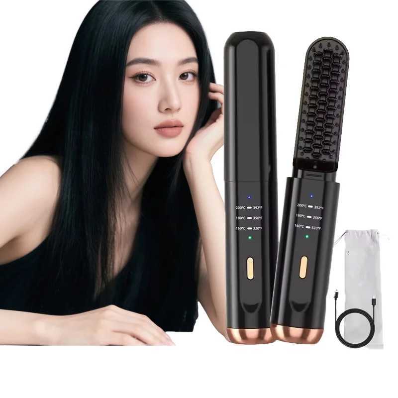 Portable Hair Straightener Brush Cordless Beard Straightener for Men Women Mini Electric Hair Brushes for Home Travel Hot CombT251122