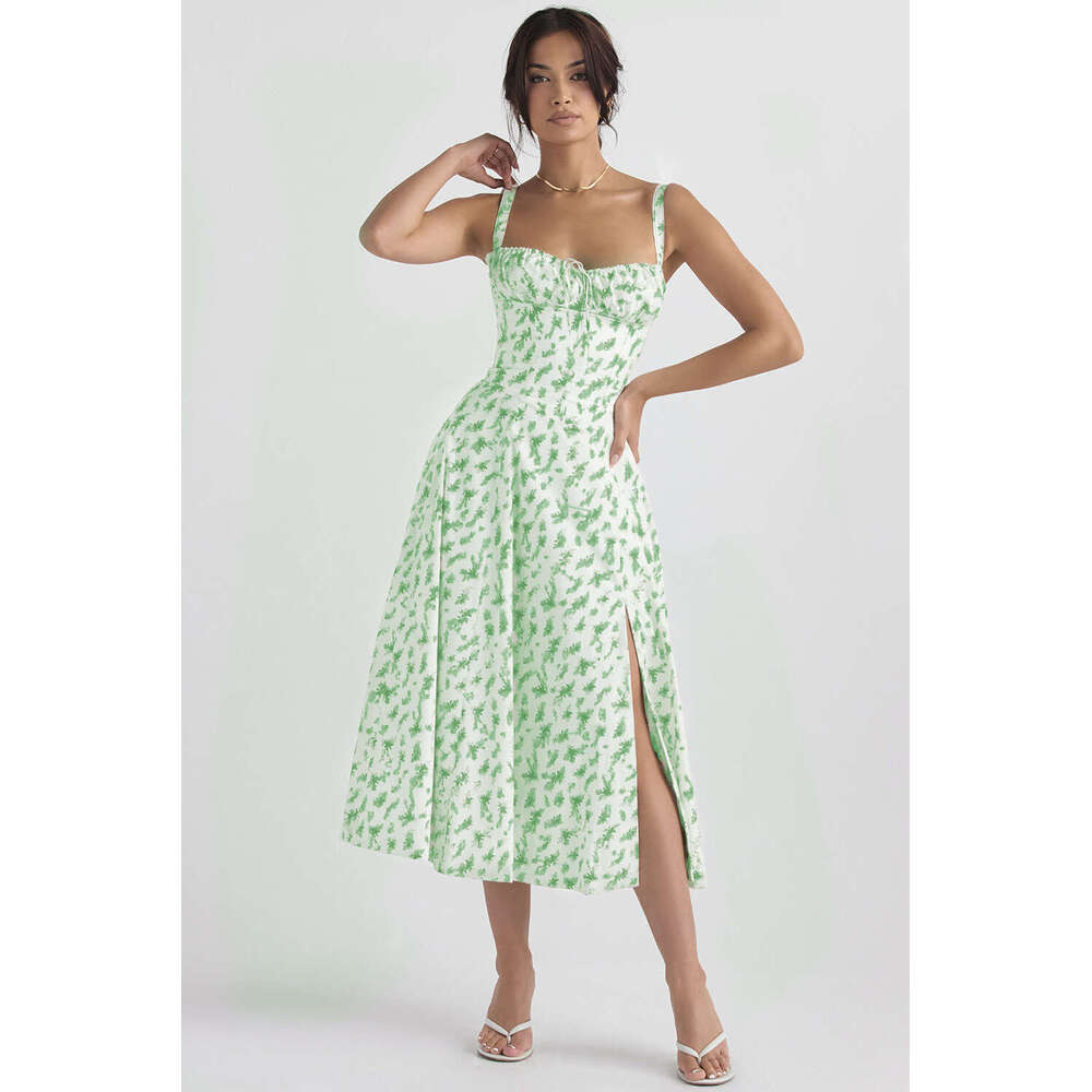 DHEssentials Women's Printed Sexy Dress, High Open Elegant Off Shoulder Long Skirt, Backless Tight Summer Outfit, Front Yard