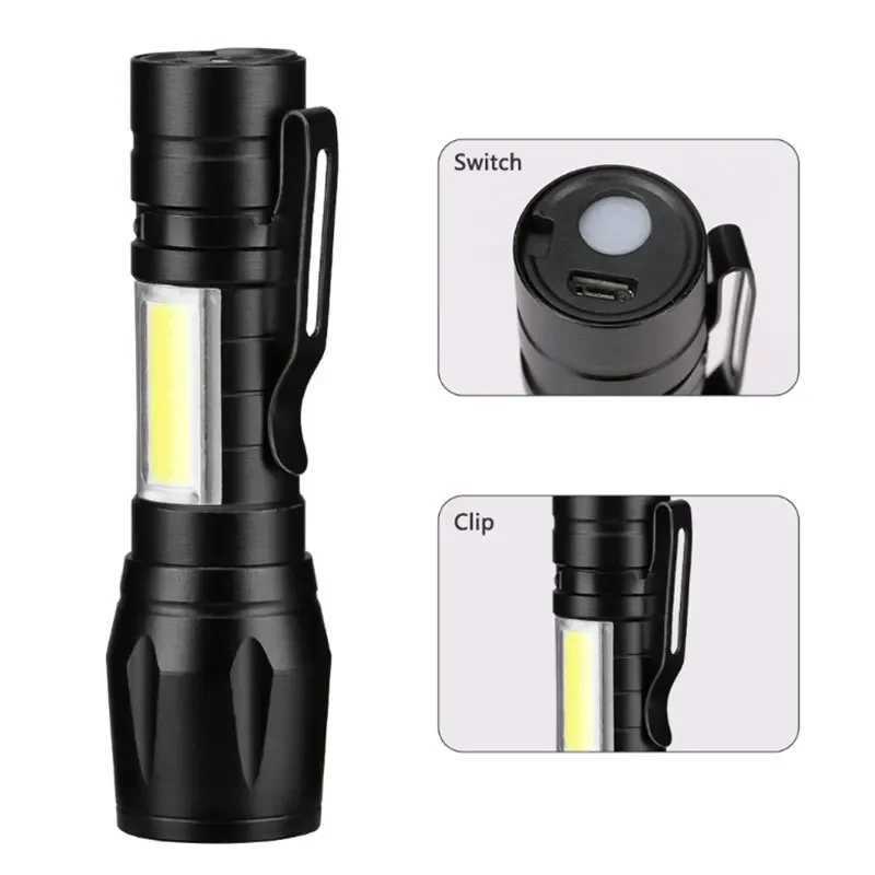 KDULIT Super Bright Mini LED Flashlight Zoomable Portable Torch USB Rechargeable Tactical Torch Camping Emergency Lantern C251122