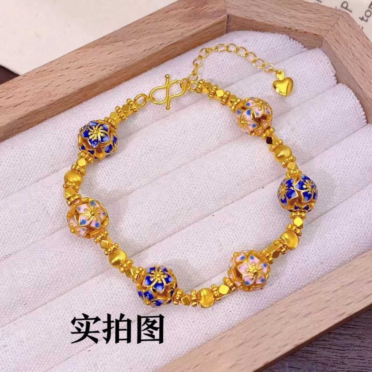 AU999 Bauhinia Lucky Bead Bracelet Womens 24K Gold - Anti-deform gold durable band bead carries es J251122