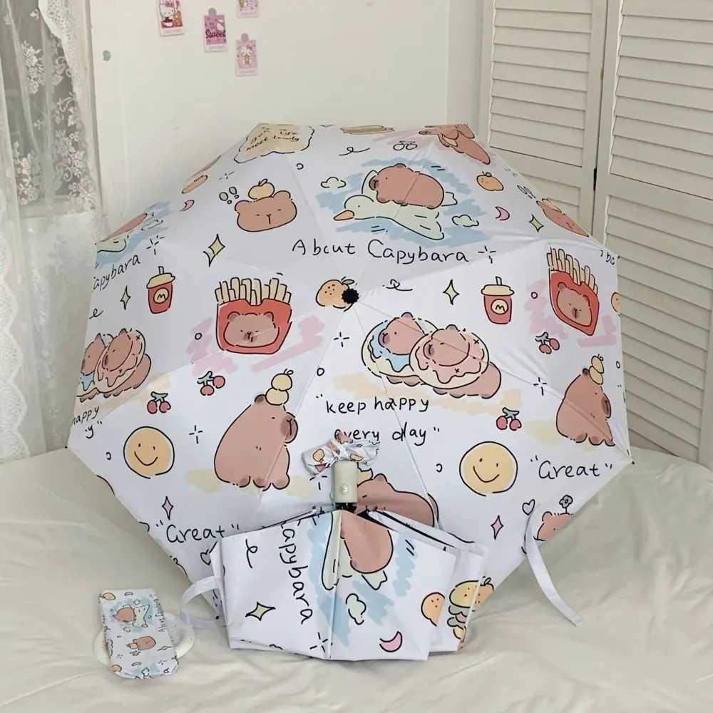 Dual-use Automatic Capybara Umbrella Foldable 8 Ribs Rain Umbrella UV Protection Sunshade Umbrella Household UmbrellaM251122