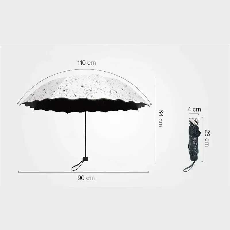 New Rain Sunshine Dual-purpose Umbrella Anti UV Black Coating Hibiscus Flower Folding Umbrella Fashion WaveEdge SunshadeUmbrellaM251122