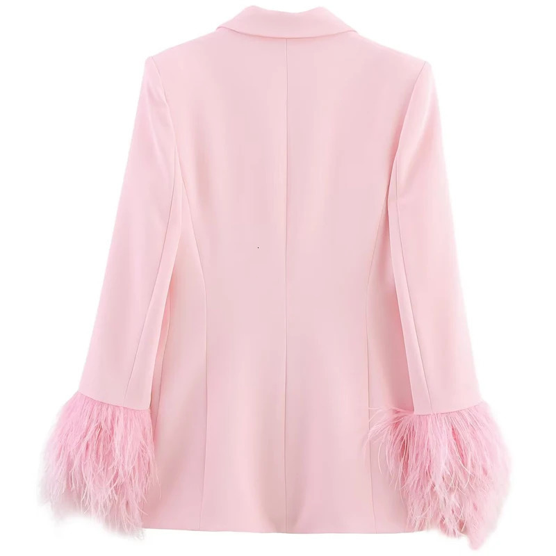 HXAO Womens Suit Pink Feather Blazer Woman Autumn Elegant Woman Blazer Long Sleeve Fitted Jacket Chic And Elegant Blazers 251121