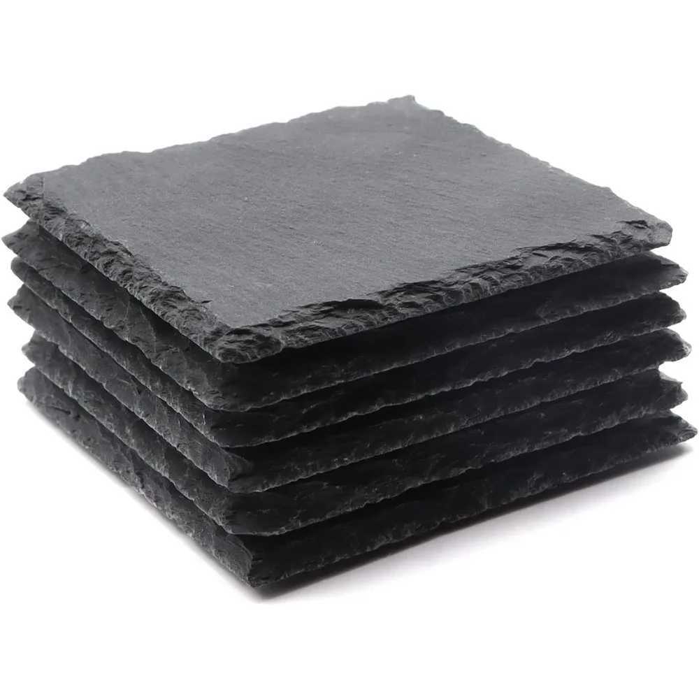 4 Inch Black Slate Stone Coasters Bulk Cup Coaster Laser Engraving Blanks with Anti-Scratch Bottom for Drink Coffee Bar Kitchen C251122