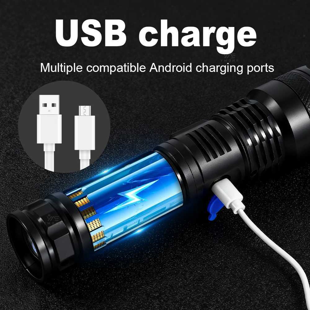 High Power Rechargeable LED Flashlight Portable Torch Waterproof Flashlights Power Display Outdoor Camping Hiking Fishing Light C251122