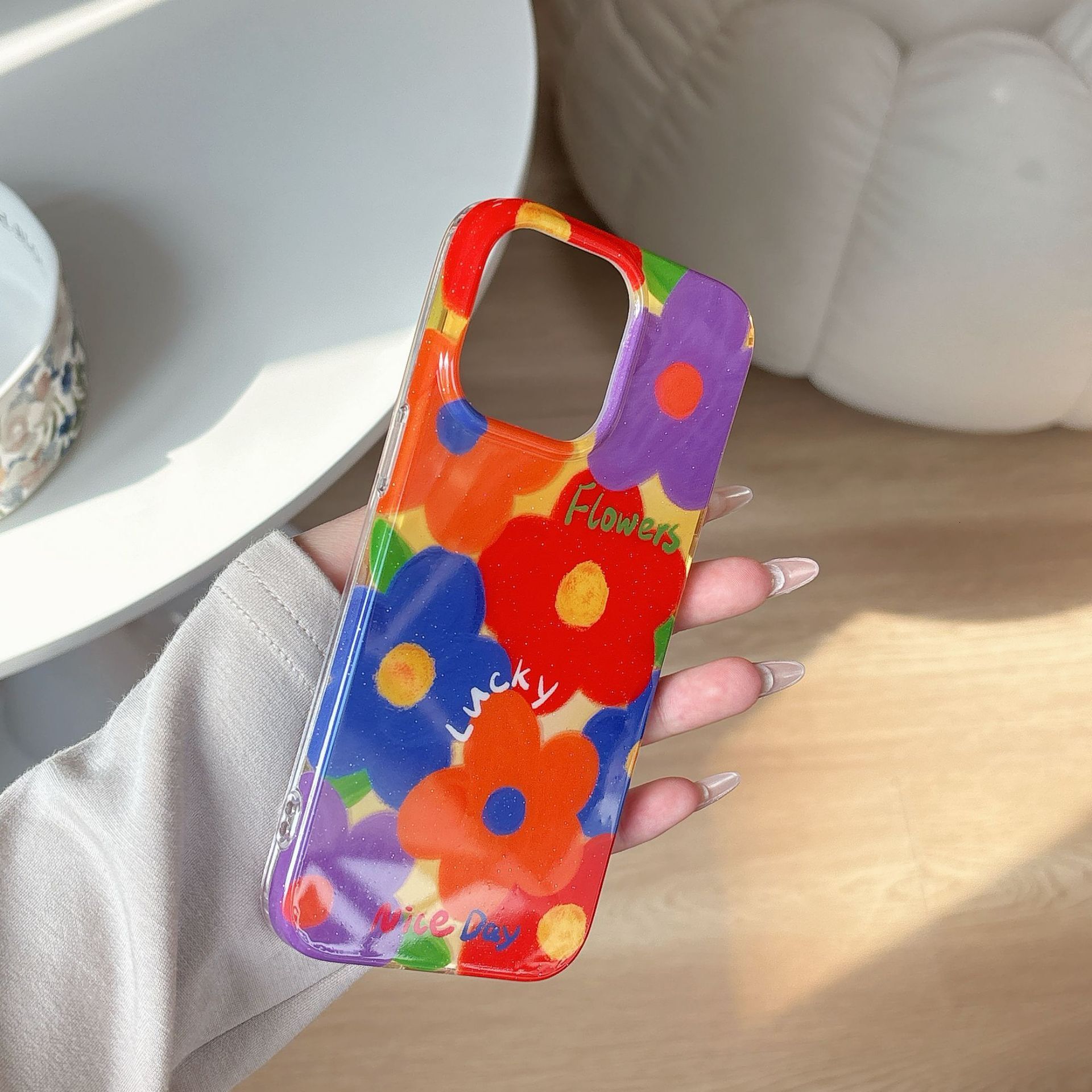 Oil Painting Colorful Flowers Phone Case Compatible iPhone 16/15 Pro Max Stand Full Coverage Protective Case for Women