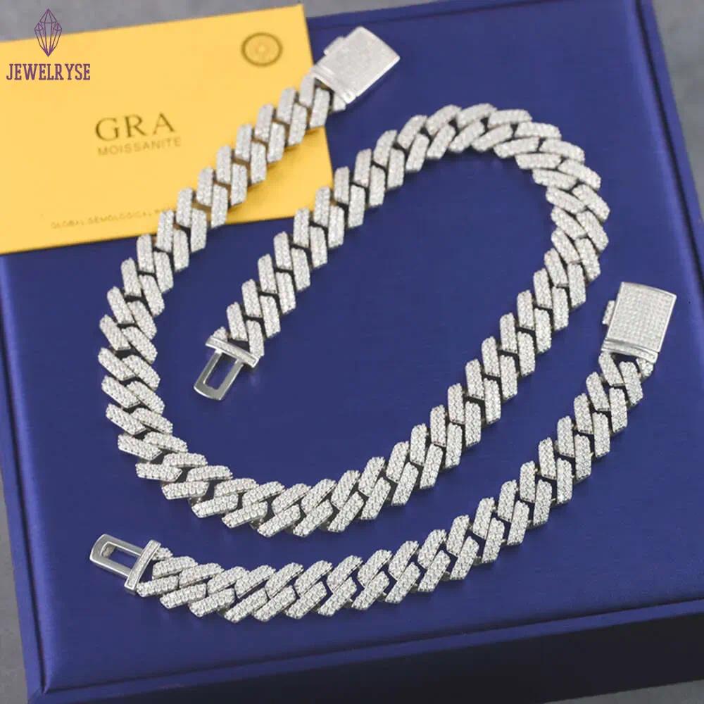 designer necklace moissanite chain silver necklace hip hop jewelry 15mm wide 2rows cuban link chains vvs moissanite white gold plated sterling sier cu