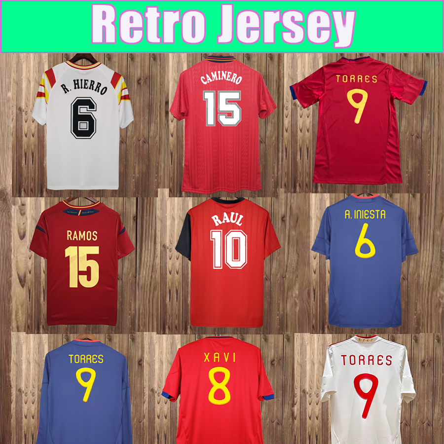 1992 2012 Mens CAMINERO Soccer Jerseys National Team PUYOL A.INIESTA SILVA SAUL ISCO M.ASENSIO DAVID VILLA Home Red Away 3rd GK Vintage Footall Shirts