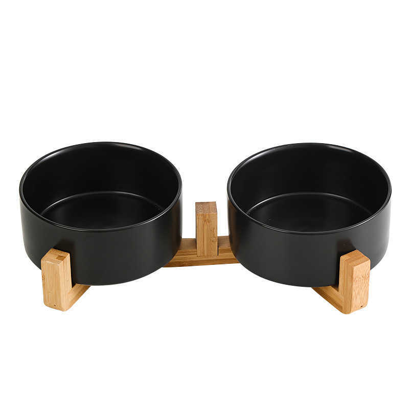 Ceramic cat bowl, cat food dish, cat food bowl, dog bowl, dog dish, drinking bowl, double bowl, protecting cervical vertebra, black pet bowl L251122