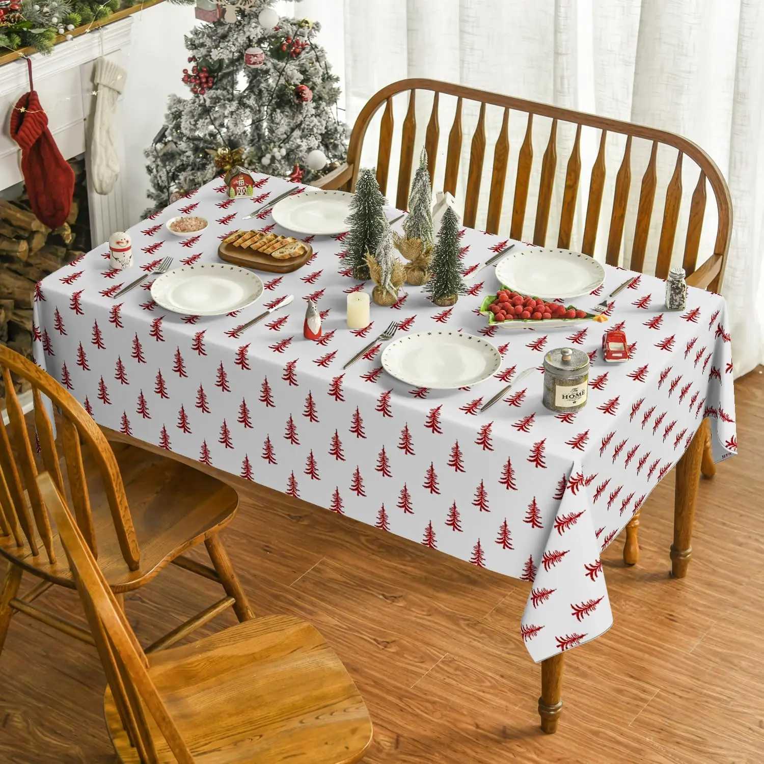 Merry Christmas Tree Print Tablecloth for Table Decor Washable Winter Holiday Kitchen Dining Table Cloth Christmas Decorations C251122