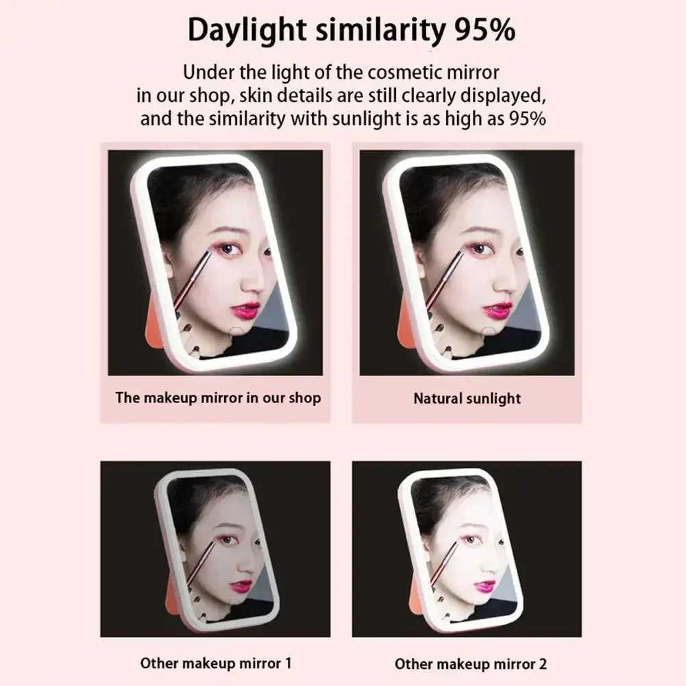 Heinast Makeup Mirror USB Rechargeable Portable 3 Color Compact LED Vanity Mirror with Touch Screen Dimming Makeup Mirror Light M251122