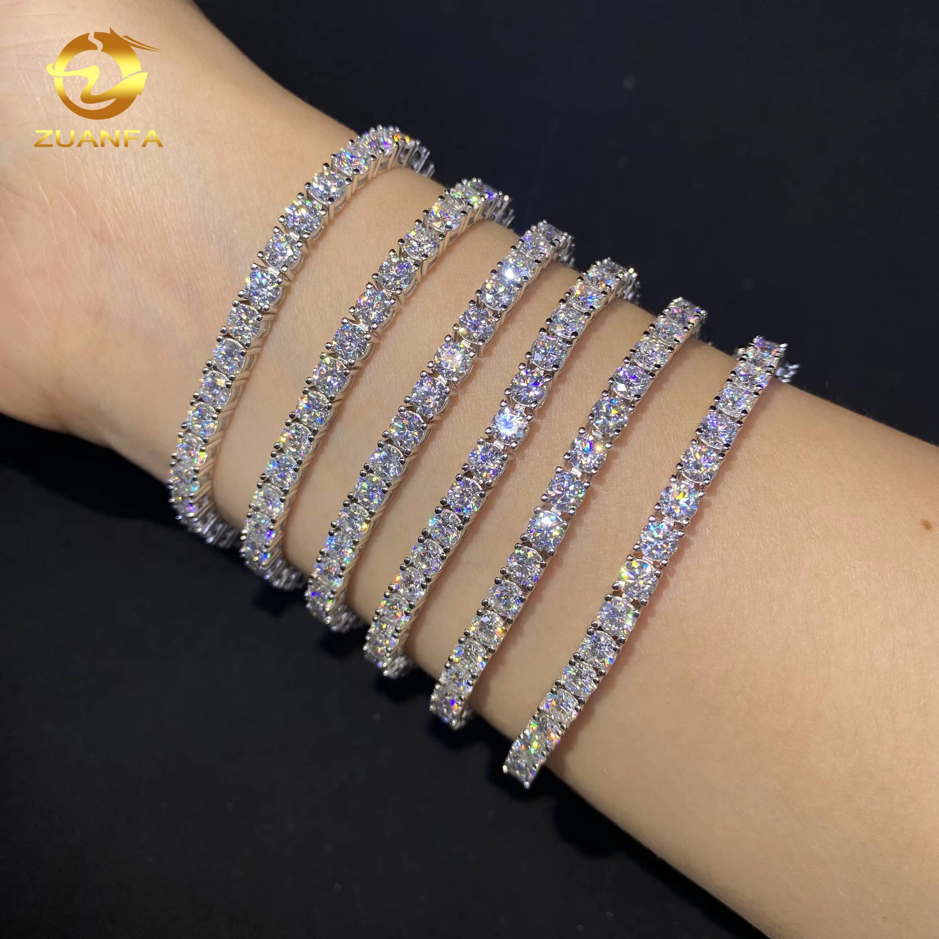 Fast Shipping Hot Sale 925 Sterling Silver Hip Hop Jewelry Iced Out Tennis Chain 4mm Diamond VVS Moissanite Tennis Bracelet