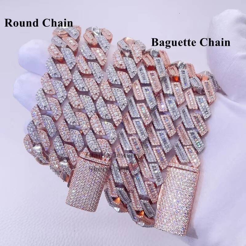 Rose Gold 2 Tone Plated Over Sterling Silver 15 mm Vvs Moissanite Hip Hop Cuban Link Chain