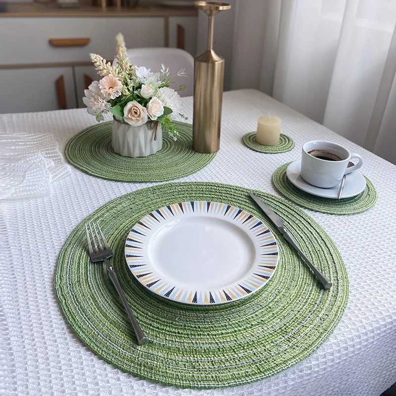 Nordic Style Cotton Yarn Dinner Placemat Round Ramie Woven Cup Mat Heat Insulation Plate Mat Anti-scald Non-Slip Coaster Cup Mat C251122