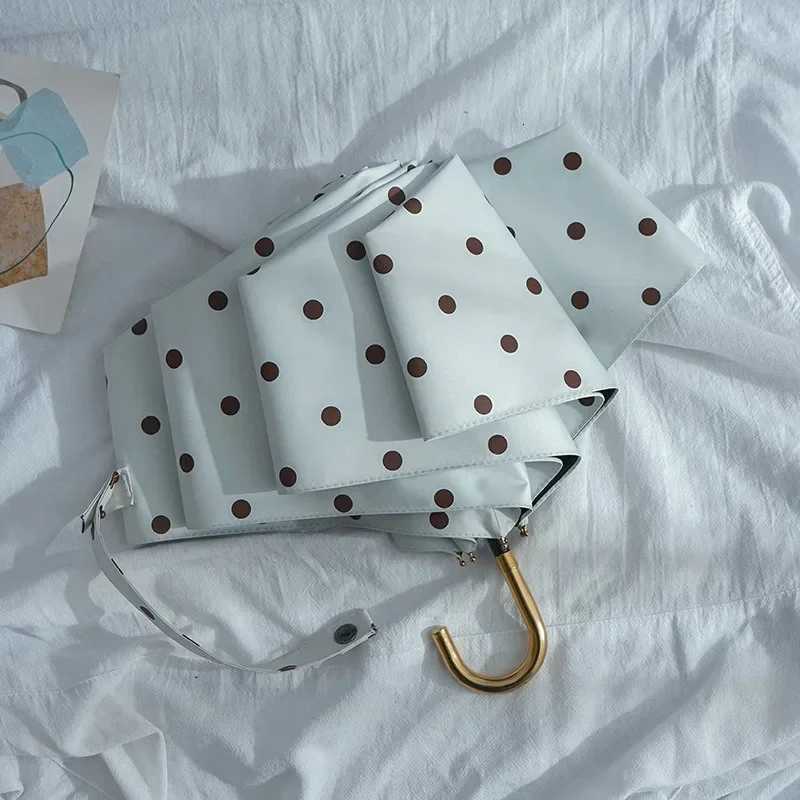 Vintage Polka Dot UV Folding Umbrella Rainproof Sun Rain Gear Compact Sunscreen Outdoor Travel Sun Protection Parasol UmbrellaM251122