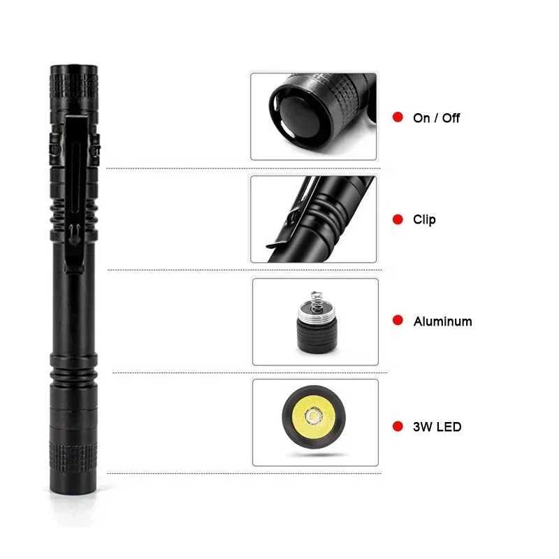 Ultra Slim Portable Mini LED Flashlight Belt Clip Pen Light Tactical Torch 500 Lumen Pocket Flash Light for Repair Camping C251122