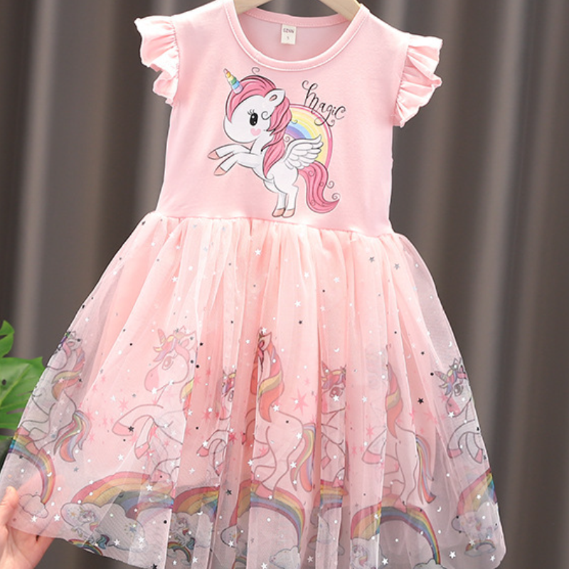 DISNEY Kids designer clothes baby girl princess dress kids clothes Girl's unicorn dress princess puffy sleeve skirt cotton short-sleeve baby tren