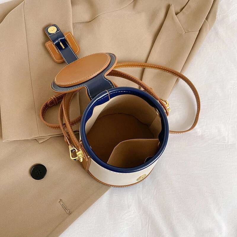 New Fashion Design Box Shape Cross Body Female Short Handle Cowhide Leather Women Small Shoulder Bucket Bag Bag