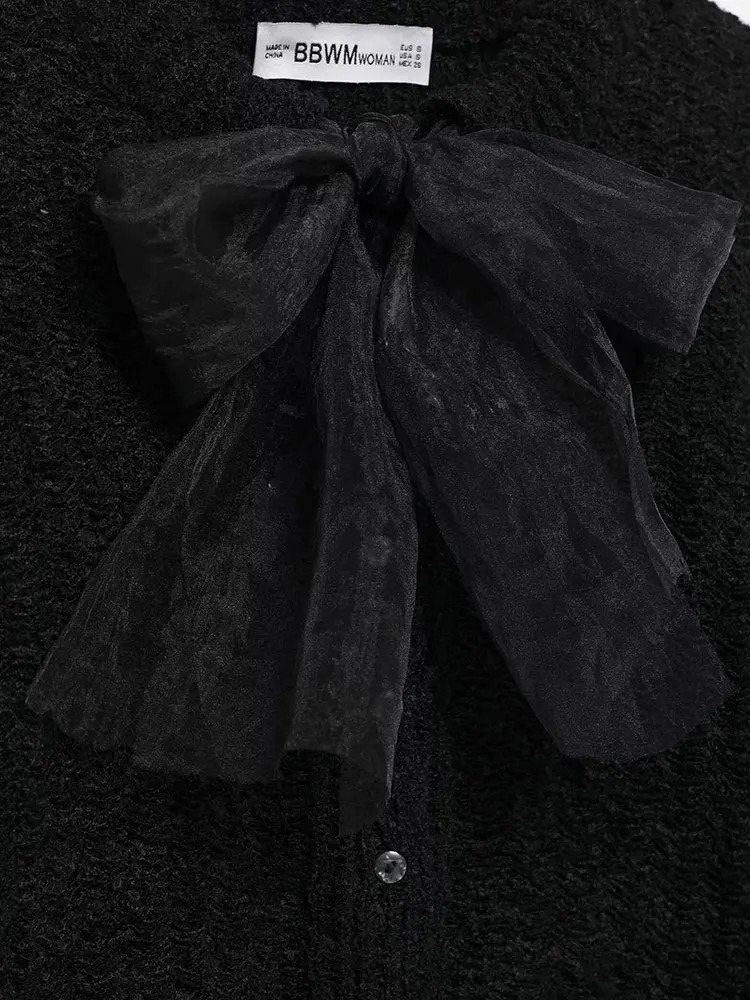 2025 Womens Cutting Sweater Fashion Bow Long Sleeve Pullover Casual Knitted Top 250420m