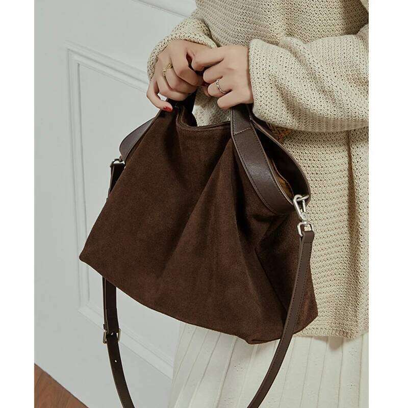 Toptrends Suede Genuine Leather Tote Handbags For Women 2025 Luxury Designer Matte Hobo Shopper Ladies Shoulder Crossbody Bags
