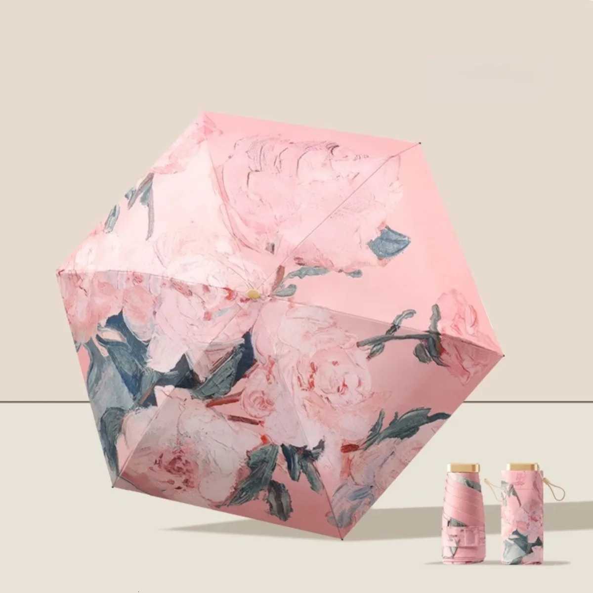 Five-fold Umbrella Flat Handle Gradual Change Umbrella Parasol Umbrella Female Anti Ultraviolet Student Mini Portable CompactM251122