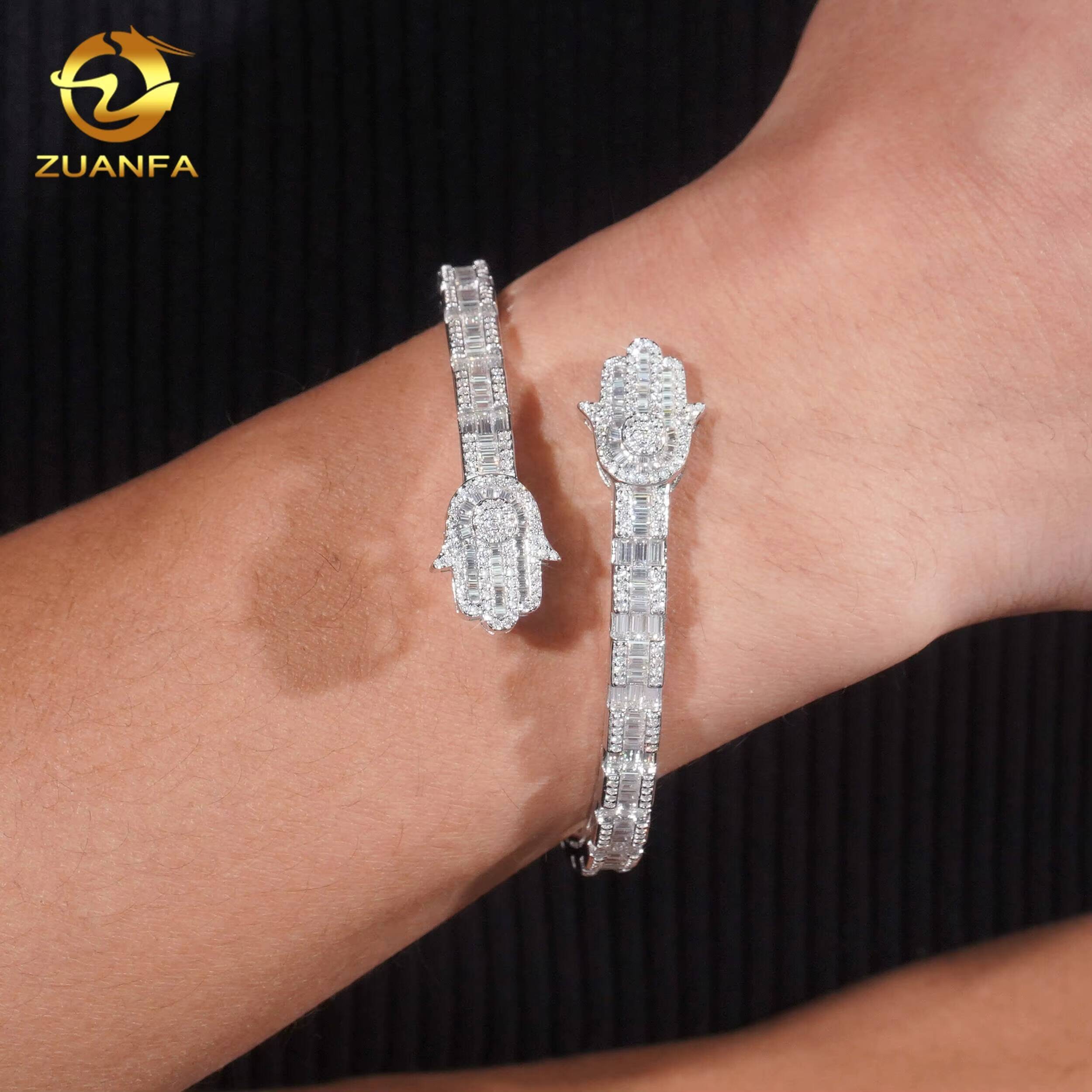 Fine Jewelry New Design 925 Silver Hip Hop High Quality Hamsa Hand VVS Moissanite Bangle Bracelet