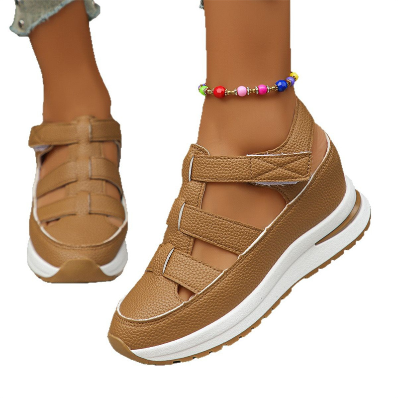 Designer slippers free shipping 2025 new fashionable thick sole height increasing wedge sandals breathable Velcro sandals for women