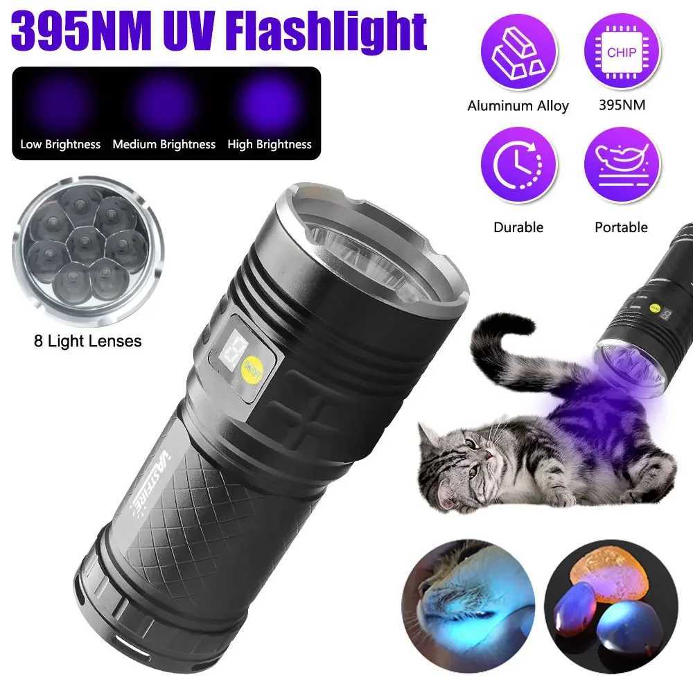 8Lights 160W UV Flashlight 395nm Black Mirror Flashlamp Ultraviolet Ink Dryer Money Fluorescer Detector Purple Light Torch C251122