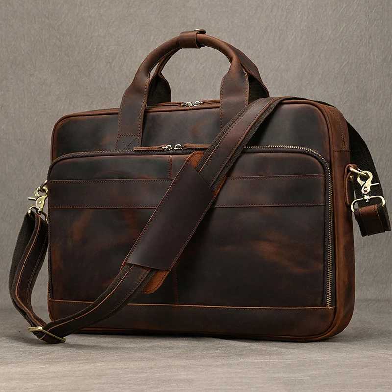 Mens briefcase leather laptop bag 14 15.6-inch PC doctor lawyer computer bag cowhide mens briefcase mens business bag Z250421